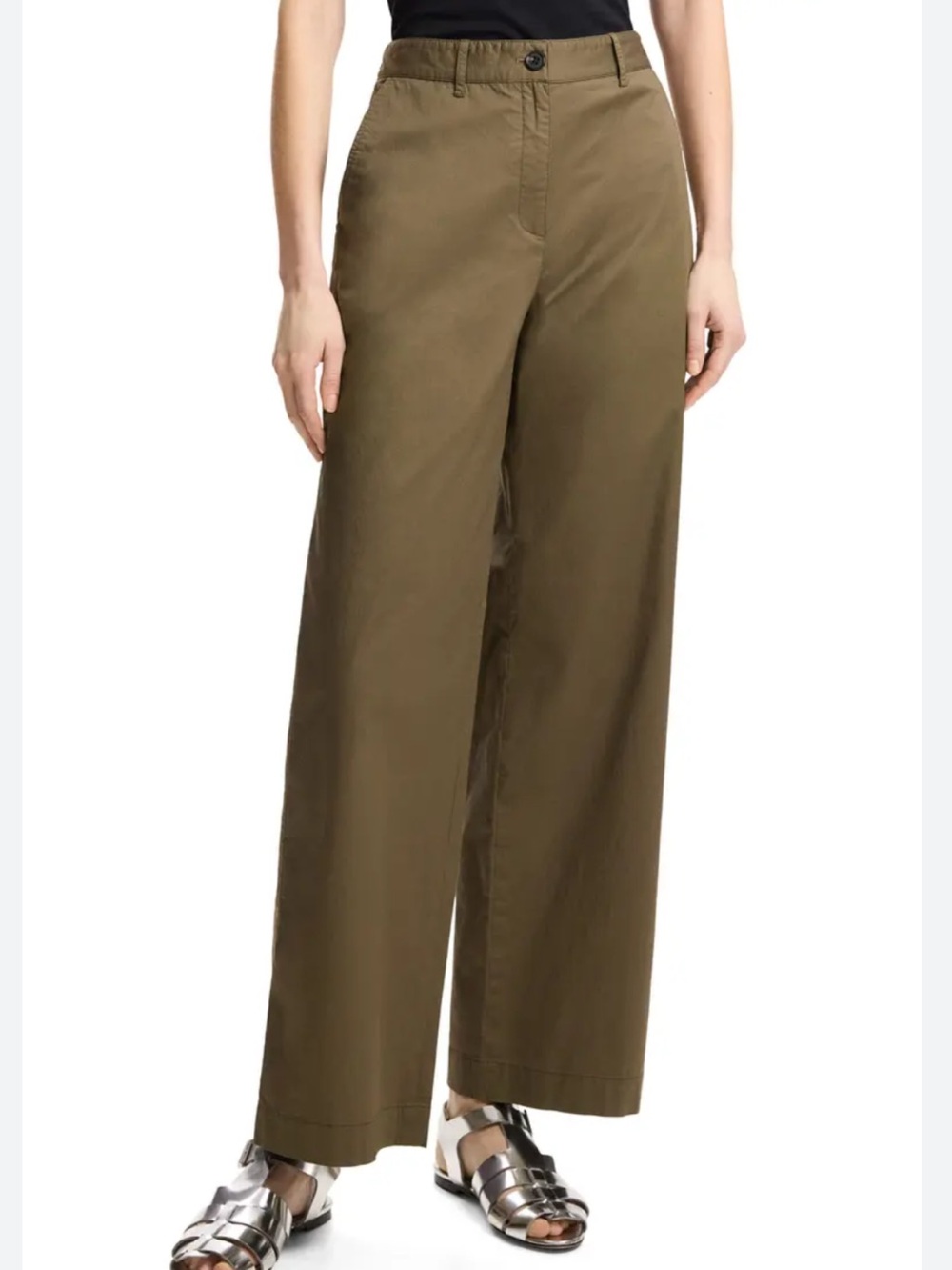 Theory Patton Flat Front Stretch Cotton Pant in Olive Size 6